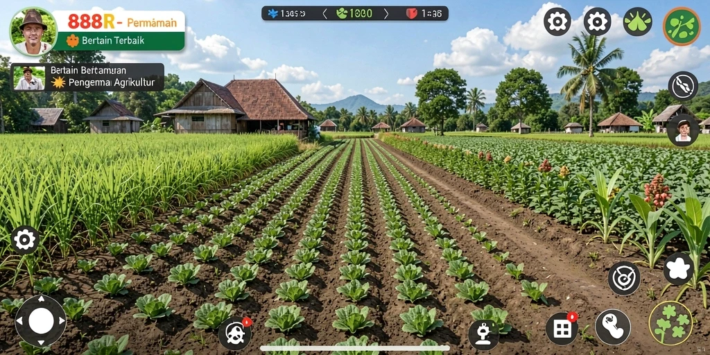 Tampilan gameplay 888R yang menampilkan aktivitas pertanian yang seru.
