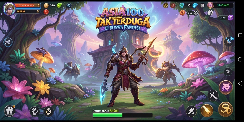 Gameplay ASIA100 dalam dunia petualangan yang penuh warna.
