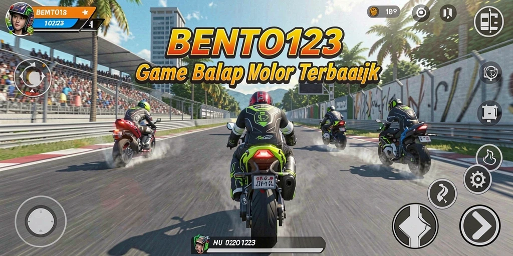 Screenshot gameplay BENTO123 menampilkan aksi balap motor seru.