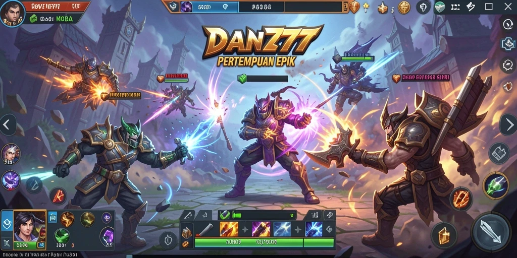 Tampilan gameplay intens DAN777 dalam pertempuran MOBA.