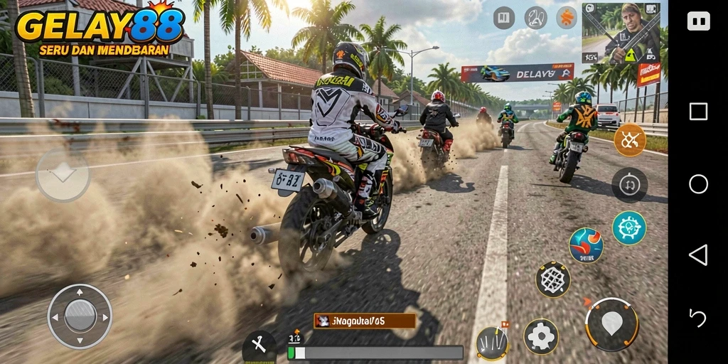 Tampilan seru dari gameplay balapan motor dalam GELAY88.