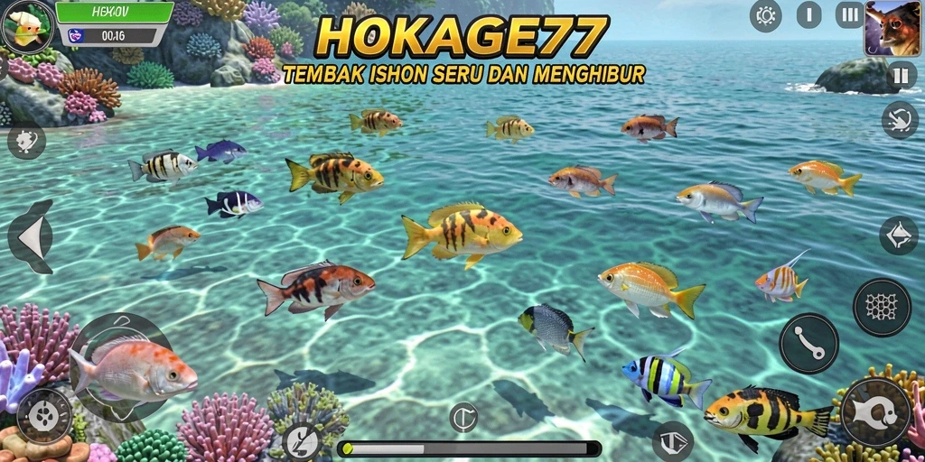 Gameplay HOKAGE77 menampilkan aksi menembak ikan yang seru.