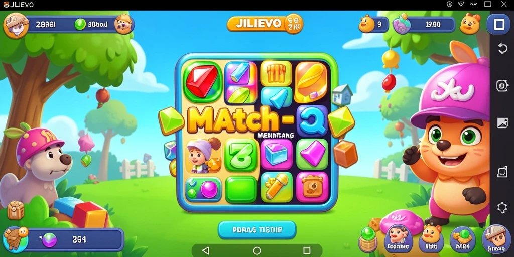 Screenshot gameplay JILIEVO menunjukkan keseruan mencocokkan objek dalam permainan Match-3.