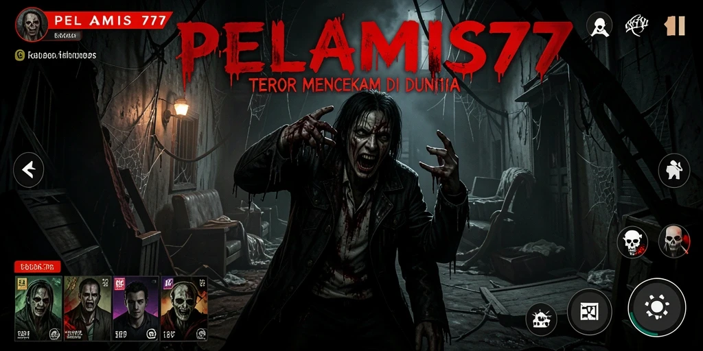 Screenshot gameplay PELAMIS77 dengan suasana horror yang mencekam.