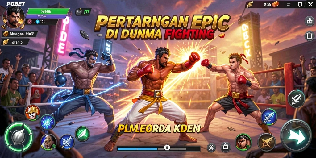 Tampilan gameplay PGBET saat karakter bertarung di arena.
