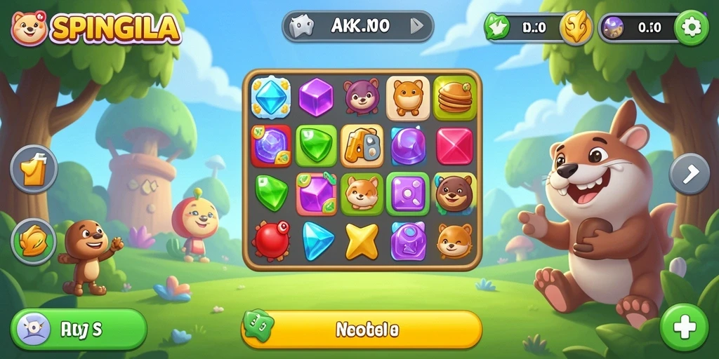 Screenshot SPINGILA menampilkan gameplay Match-3 yang seru dan penuh warna.